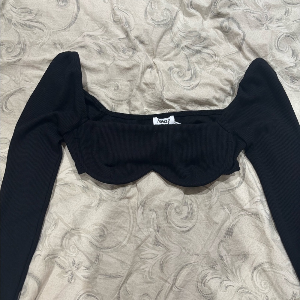 Princess Polly Black Long Sleeve Crop Top